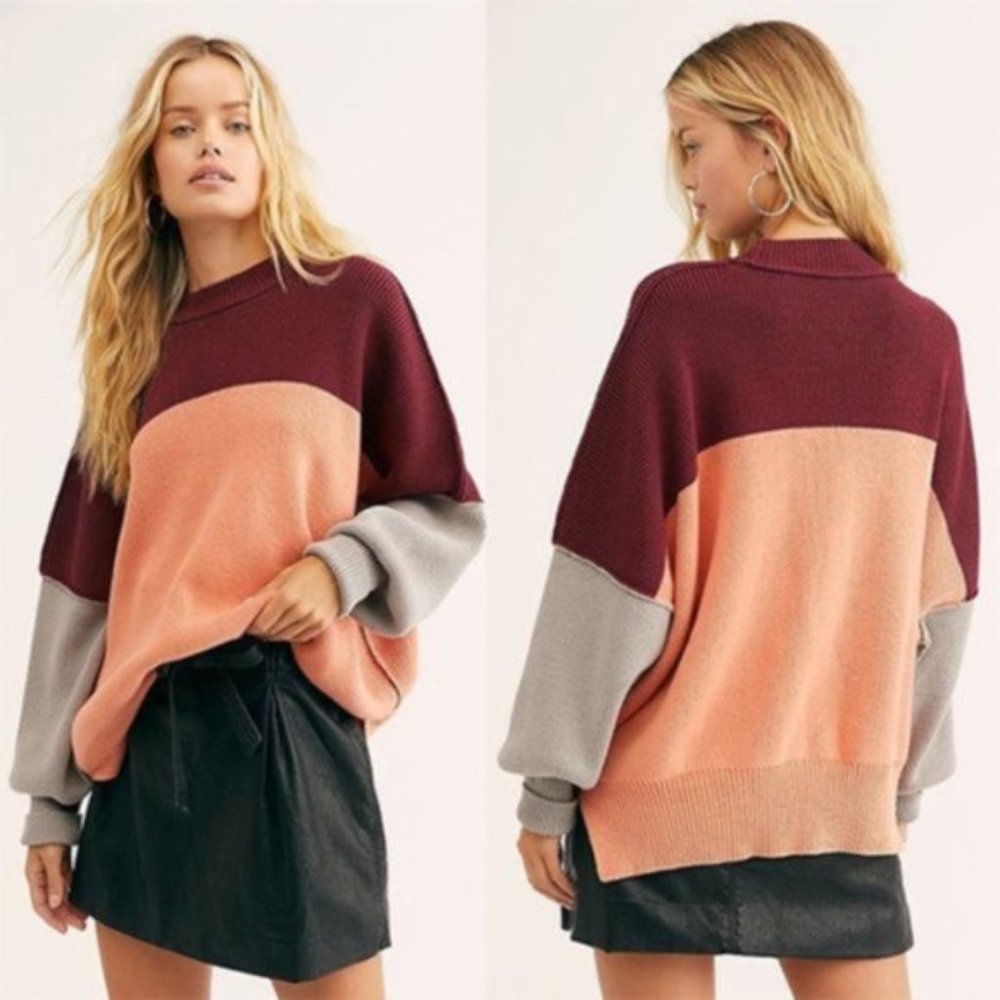 Free People Colorblock Easy Street Oversize Sweater